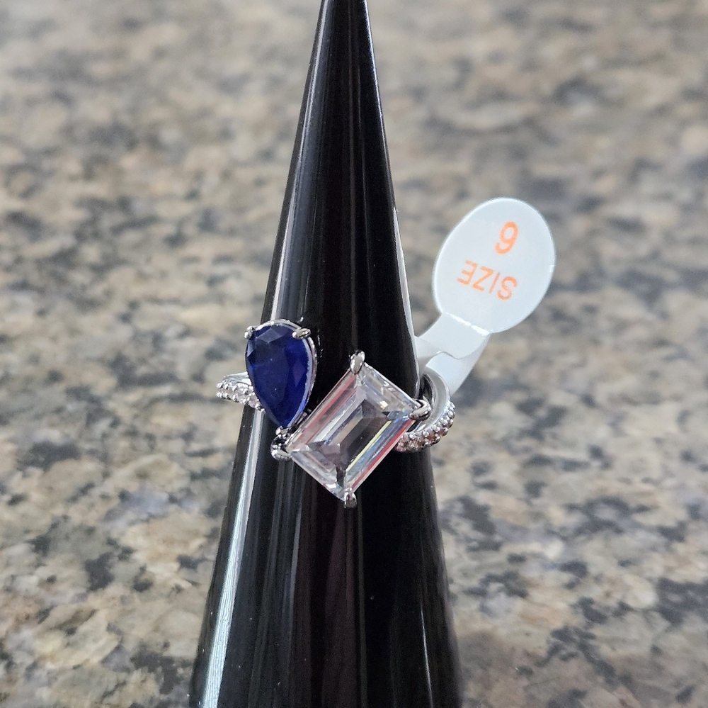 Bomb Party RG62956 "Whisper Wrapped" Sapphire Fused w/Quartz & Diamond CZ Sz 6